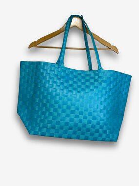 Turquoise Woven Tote Bag Large Beach Pool Market Travel Carryall Resortwear